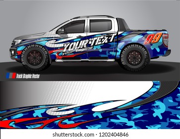 Pickup truck wrap design vector. Graphic abstract stripe racing background kit designs for vehicle wrap, race car, rally, adventure and livery