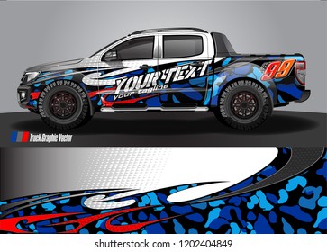 Pickup truck wrap design vector. Graphic abstract stripe racing background kit designs for vehicle wrap, race car, rally, adventure and livery