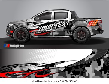 Pickup truck wrap design vector. Graphic abstract stripe racing background kit designs for vehicle wrap, race car, rally, adventure and livery