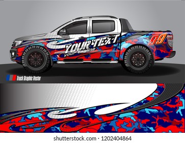 Pickup truck wrap design vector. Graphic abstract stripe racing background kit designs for vehicle wrap, race car, rally, adventure and livery