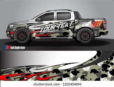 Pickup truck wrap design vector. Graphic abstract stripe racing background kit designs for vehicle wrap, race car, rally, adventure and livery