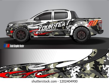 Pickup truck wrap design vector. Graphic abstract stripe racing background kit designs for vehicle wrap, race car, rally, adventure and livery