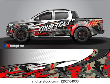 Pickup truck wrap design vector. Graphic abstract stripe racing background kit designs for vehicle wrap, race car, rally, adventure and livery