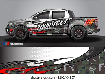 Pickup truck wrap design vector. Graphic abstract stripe racing background kit designs for vehicle wrap, race car, rally, adventure and livery