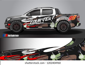 Pickup truck wrap design vector. Graphic abstract stripe racing background kit designs for vehicle wrap, race car, rally, adventure and livery