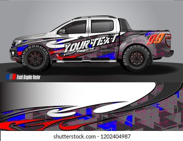 Pickup truck wrap design vector. Graphic abstract stripe racing background kit designs for vehicle wrap, race car, rally, adventure and livery