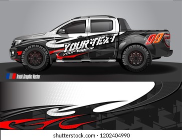 Pickup truck wrap design vector. Graphic abstract stripe racing background kit designs for vehicle wrap, race car, rally, adventure and livery