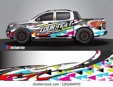 Pickup truck wrap design vector. Graphic abstract stripe racing background kit designs for vehicle wrap, race car, rally, adventure and livery