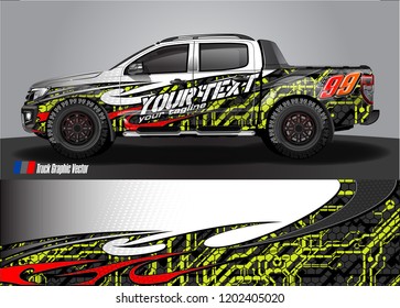 Pickup truck wrap design vector. Graphic abstract stripe racing background kit designs for vehicle wrap, race car, rally, adventure and livery