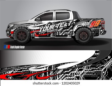 Pickup truck wrap design vector. Graphic abstract stripe racing background kit designs for vehicle wrap, race car, rally, adventure and livery