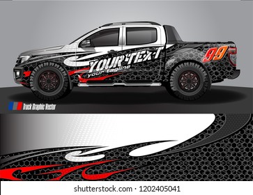 Pickup truck wrap design vector. Graphic abstract stripe racing background kit designs for vehicle wrap, race car, rally, adventure and livery