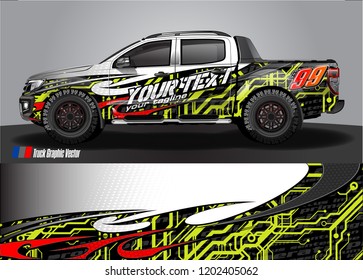 Pickup truck wrap design vector. Graphic abstract stripe racing background kit designs for vehicle wrap, race car, rally, adventure and livery