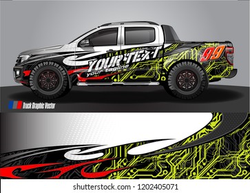 Pickup truck wrap design vector. Graphic abstract stripe racing background kit designs for vehicle wrap, race car, rally, adventure and livery