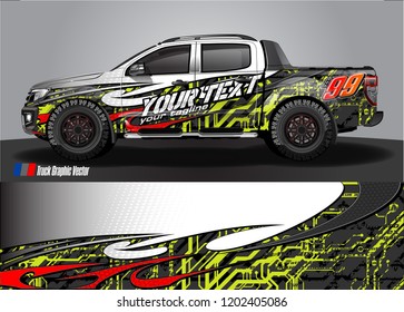 Pickup truck wrap design vector. Graphic abstract stripe racing background kit designs for vehicle wrap, race car, rally, adventure and livery