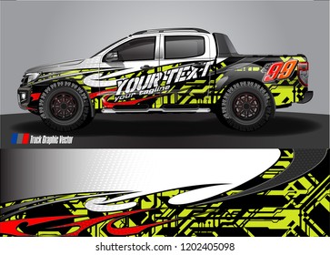 Pickup truck wrap design vector. Graphic abstract stripe racing background kit designs for vehicle wrap, race car, rally, adventure and livery