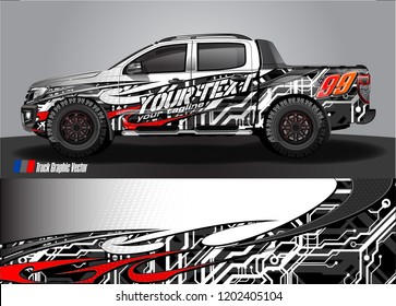 Pickup truck wrap design vector. Graphic abstract stripe racing background kit designs for vehicle wrap, race car, rally, adventure and livery