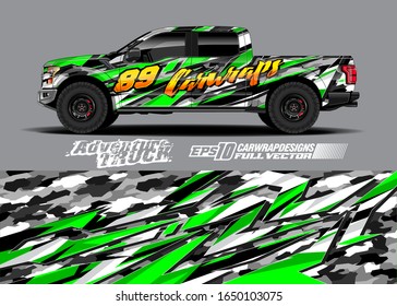 Pickup truck wrap design vector kit. Modern adventure graphics. Abstract stripe racing and grunge background for wrap all vehicle. Full vector eps 10.