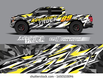 Pickup truck wrap design vector kit. Modern adventure graphics. Abstract stripe racing and grunge background for wrap all vehicle. Full vector eps 10.