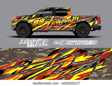 Pickup truck wrap design vector kit. Modern adventure graphics. Abstract stripe racing and grunge background for wrap all vehicle. Full vector eps 10.