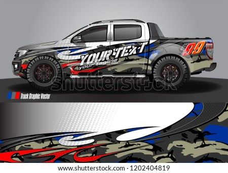Pickup truck wrap design vector. Graphic abstract stripe racing background kit designs for vehicle wrap, race car, rally, adventure and livery