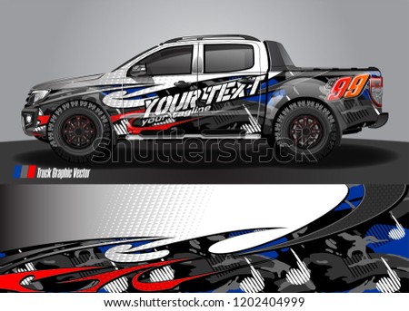 Pickup truck wrap design vector. Graphic abstract stripe racing background kit designs for vehicle wrap, race car, rally, adventure and livery
