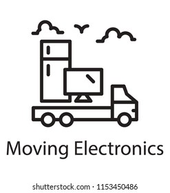
Pickup van loaded with electronic appliances offering electronic appliance delivery icon
