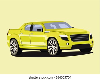 Pickup yellow realistic vector illustration isolated