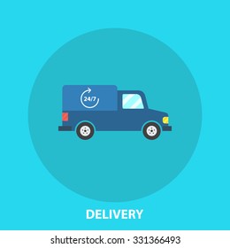 Pickup,light truck,around the clock delivery,carriage,shipment,transportation,trucking,moving of cargo flat style icon,modern style concept for business,commerce and web design