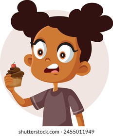 
Comedor quisquilloso que no le gusta un personaje de dibujos animados de Vector de magdalenas de chocolate. Chica estresada sintiendo hambre y no le gusta el regalo
