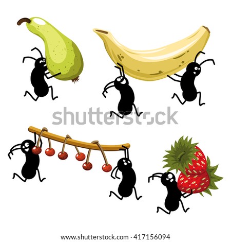 Picnic Ants Stealing Fruit Like Pear Stock Vector (Royalty Free ...