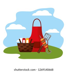 picnic apron basket and kebab