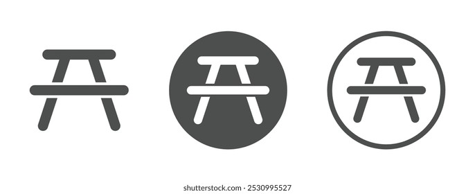 Picnic area fat vector icons set. Rest zone icon. Picnic area icon
