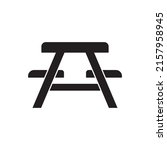 Picnic area, picnic table icon in black flat glyph, filled style isolated on white background