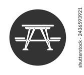 Picnic area, picnic table icon in black flat glyph, filled style isolated on white background