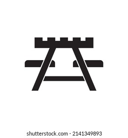 Picnic area, picnic table icon in black flat glyph, filled style isolated on white background