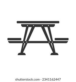 Picnic area, picnic table icon in black flat glyph, filled style isolated on white background