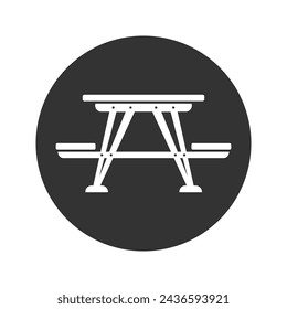 Picnic area, picnic table icon in black flat glyph, filled style isolated on white background