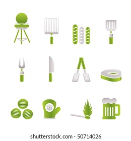 picnic, barbecue and grill icons - vector icon set