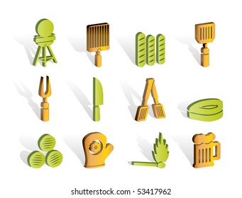 picnic, barbecue and grill icons - vector icon set