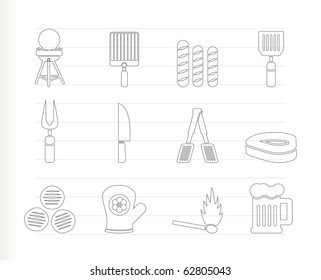 picnic, barbecue and grill icons - vector icon set