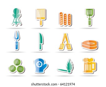 picnic, barbecue and grill icons - vector icon set