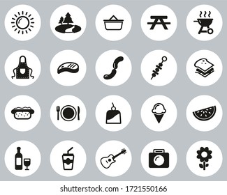 Picnic Or Barbecue Icons Black & White Flat Design Circle Set Big