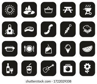 Picnic Or Barbecue Icons White On Black Flat Design Set Big