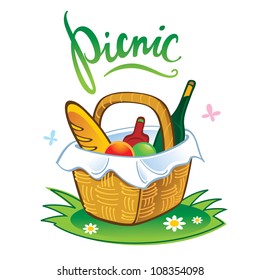 Picnic barbecue summer leisure vacations food in straw basket