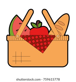 picnic basket with bread and fruits