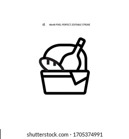 Picnic, picnic basket with bread and wine simple black line web icon vector illustration. Editable stroke. 48x48 Pixel Perfect.