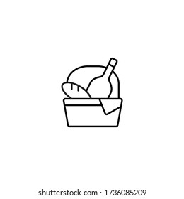 Picnic basket with bread and wine simple thin line icon vector illustration
