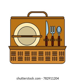 Picnic basket with cutlery and dish