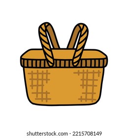 picnic basket doodle icon, vector illustration