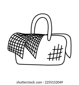 picnic basket doodle icon, vector illustration